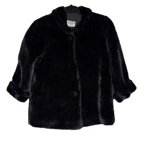 Vintage Storybook Heirlooms Coat Black  Girls M/L* Faux Fur Shawl Collar